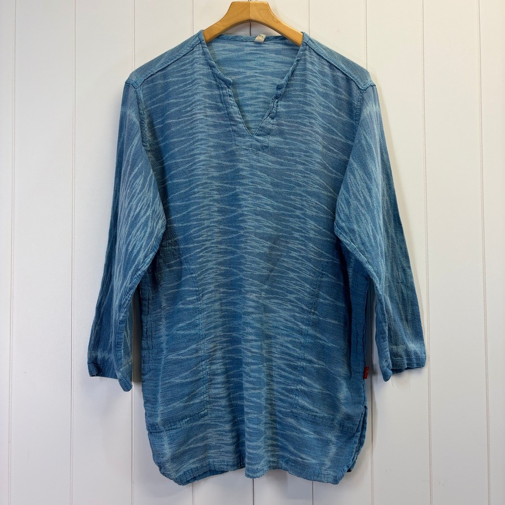 Rafu Resortwear Tunic Shirt Mens Medium Boho Shibori Coastal Ethnic Loungewear